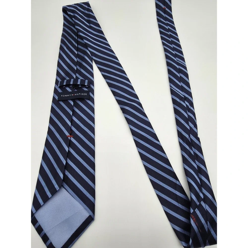 Tommy Hilfiger 100% Silk Necktie Striped Blue Tie 57